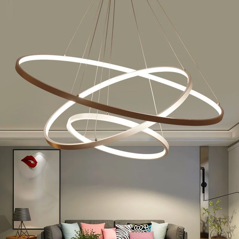Modern LED Pendant Lights For Living Dining Room White Golden Coffee Black Circle Rings Aluminum Body Lamp Fixtures Home Lamp