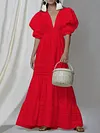 Crochet Hollow Puff Sleeves Maxi Dresses