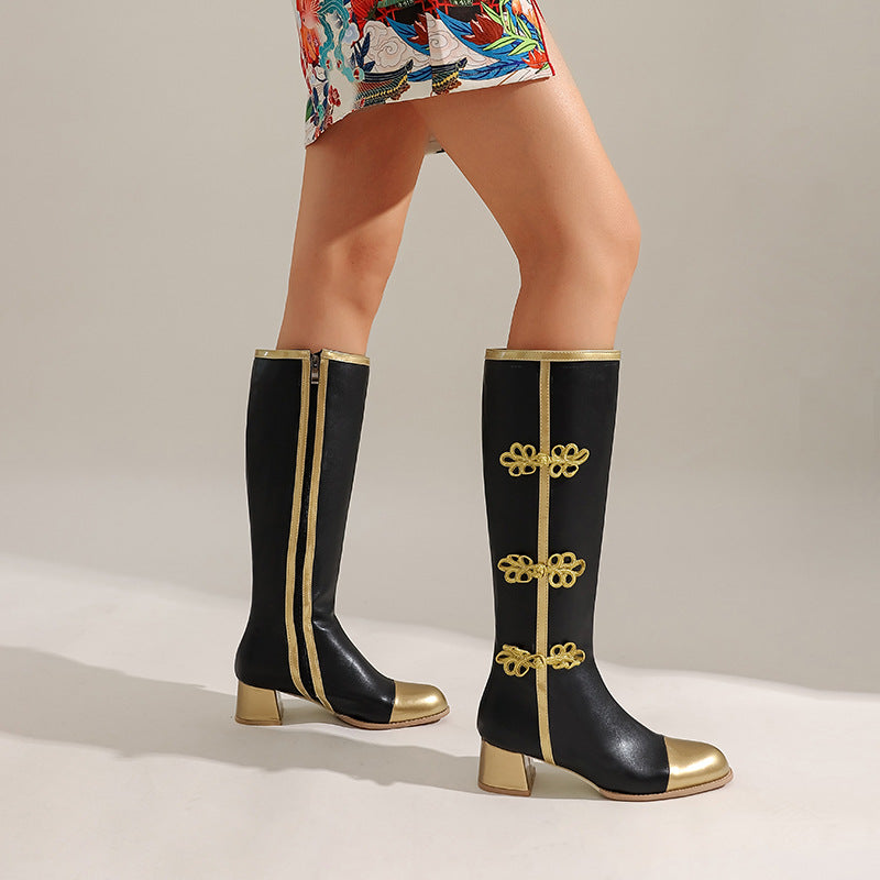 Women's block heels tall boots under the knee boots Cosplay costume boots