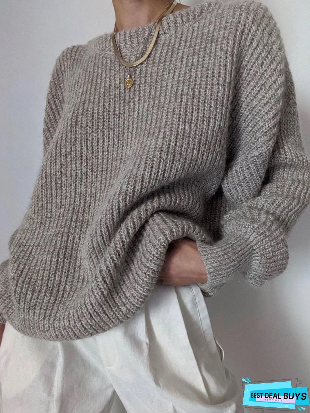 Crew Neck Long Sleeve Basic Plain Tunic Sweater Knit Jumper