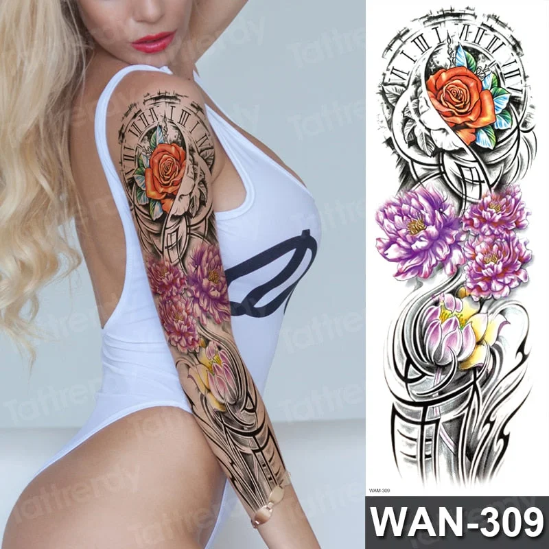 temporary tattoo women custom peony lotus fish tattoo body leg thigh full arm sleeve tattoo stickers sexy waterproof big size