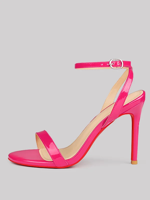 100mm Women's Round Toe Sandals Stiletto Red Bottom High Heels Ankle Strap Patent  Party Shoes