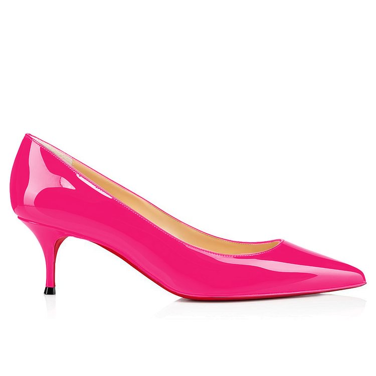 60mm Pointed Toe Red Bottom Kitten Heels Daily Patent Pumps for Women