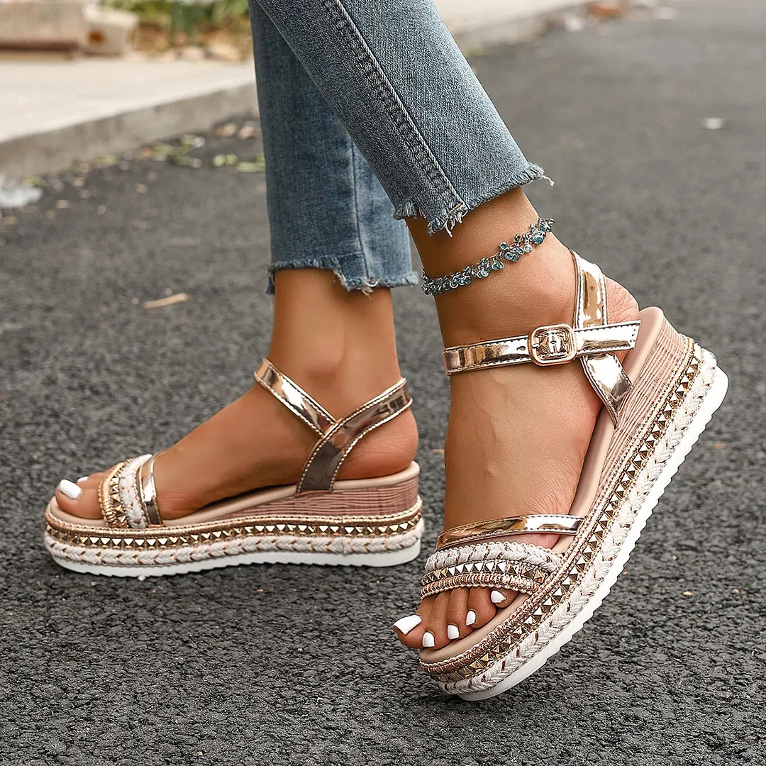 Breakj Breakj Summer New Pine Paste Heel Sandals Lady Thick-Sed Large-Size Dew Sandals