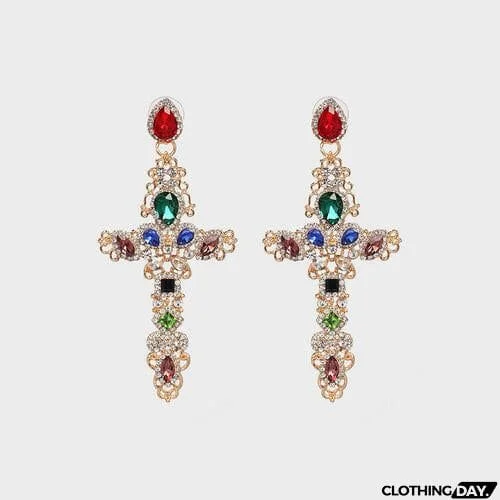 Rhinestone Alloy Cross Earrings