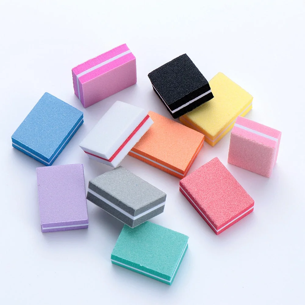 10Pcs lot Double-sided Mini Nail File Blocks Colorful Sponge Nail Polish Sanding Buffer Strips Polishing Manicure Tools-Nail Inspo