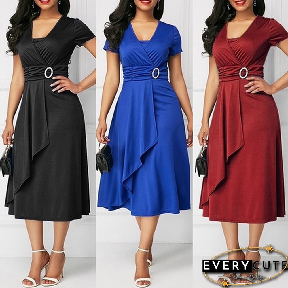 Best Selling Fashion Women's Chic Large Size Asymmetric Hem Evening Dress Mini Dress