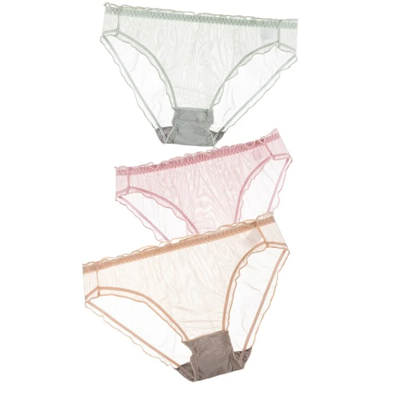 3Pcs Women Sexy Panties Lace Underpants Low-waist Panties Mesh See Through Perspective Briefs Female Fashion Underwear Lingerie