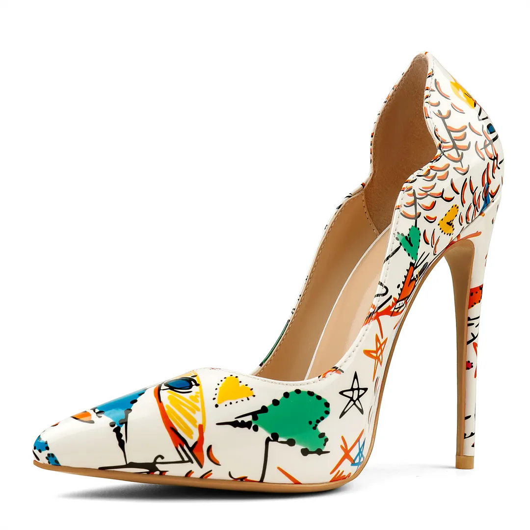 12cm/4.72 inch High Heels Pointy Toe With Graffiti Multicolor Heels