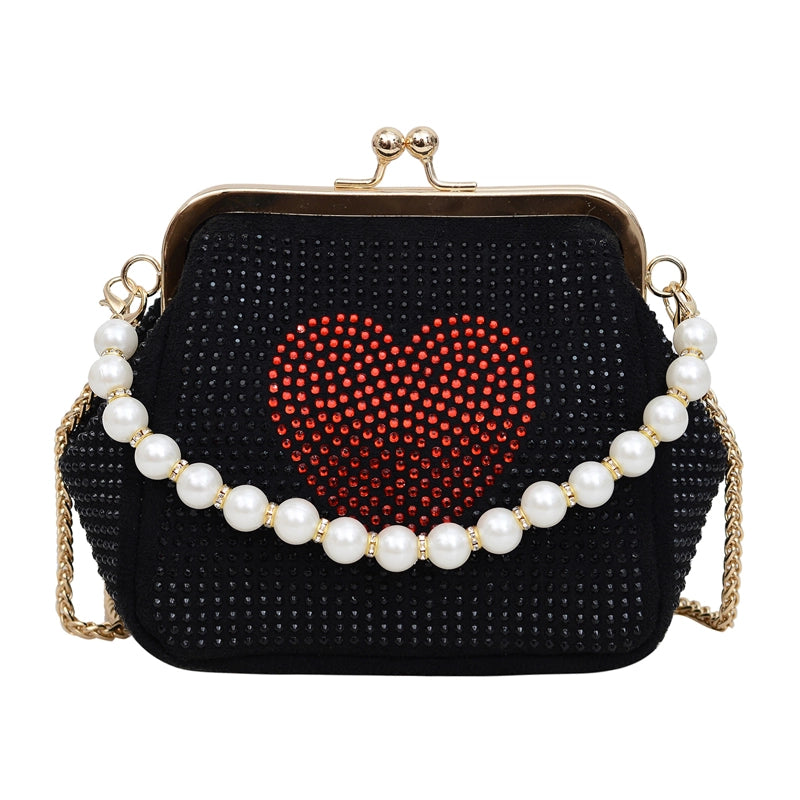 Women’s Pu Leather Heart Shape Streetwear Pearls Shell Lock Clasp Shoulder Bag Crossbody Bag