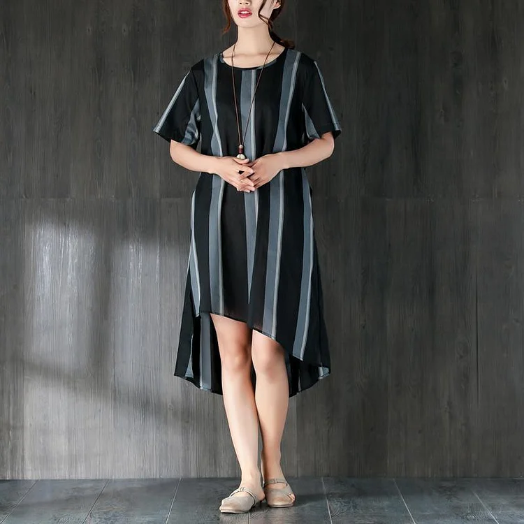 Short Sleeves Stripe Women Dress with Ribbon