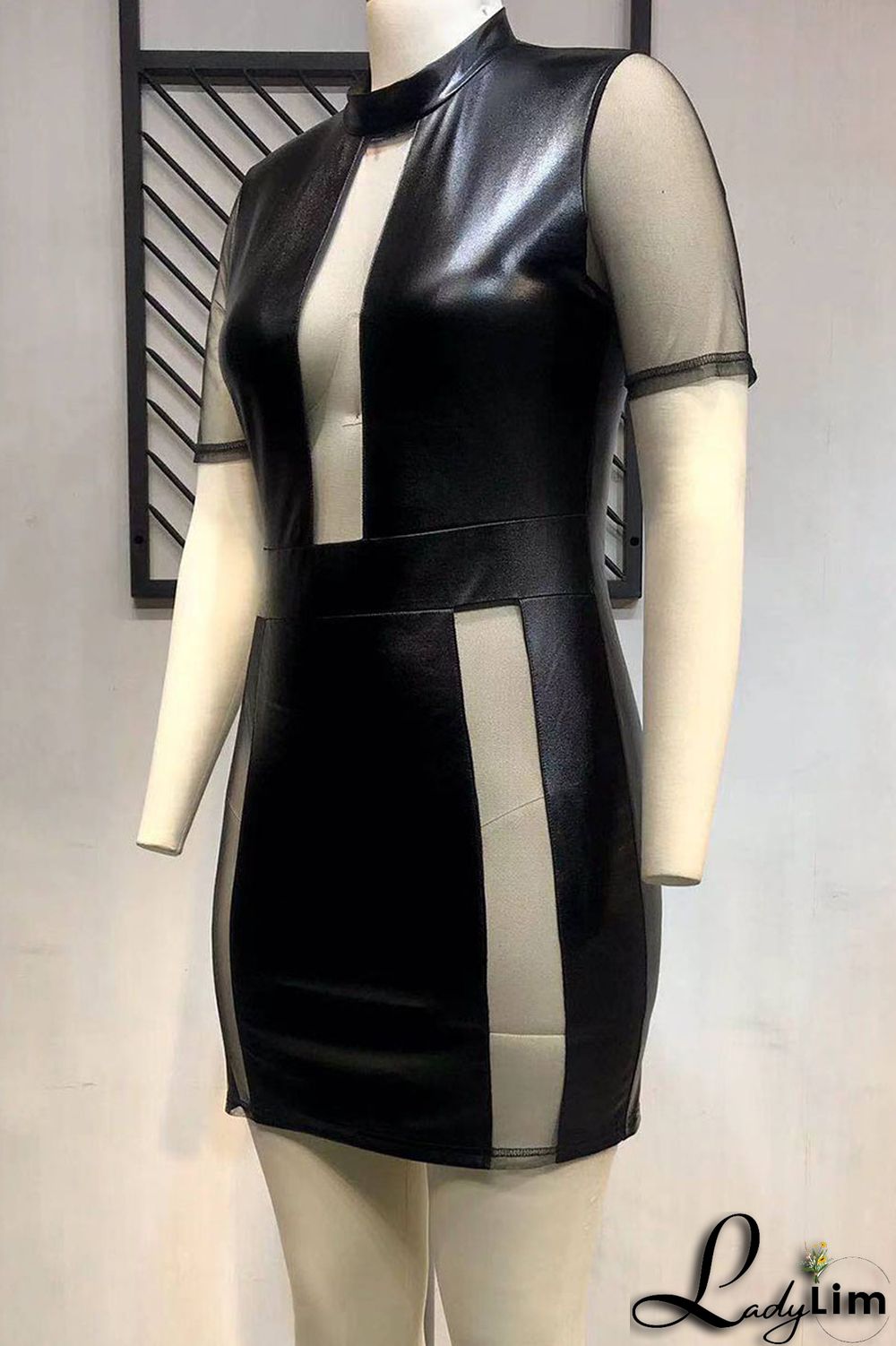 Black Sexy Solid Patchwork Half A Turtleneck One Step Skirt Plus Size Dresses