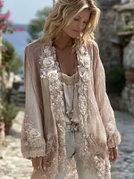 Women's Bohemian Rose Embroidered Art Casual Cardigan