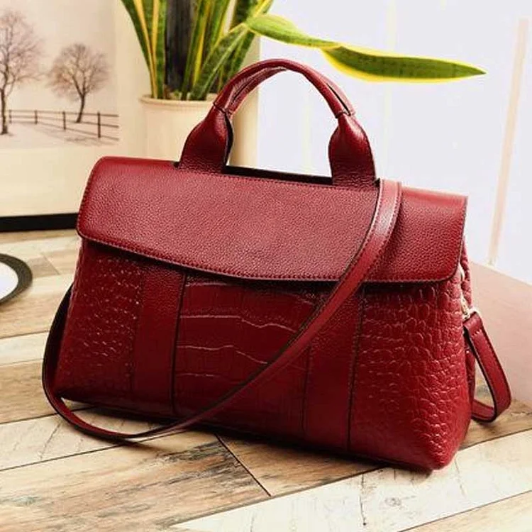 The Teacher Tote Genuine Leather Alligator Print Handbag Large Capacity Ladies Bag Crossbody Shoulder Bag for Women