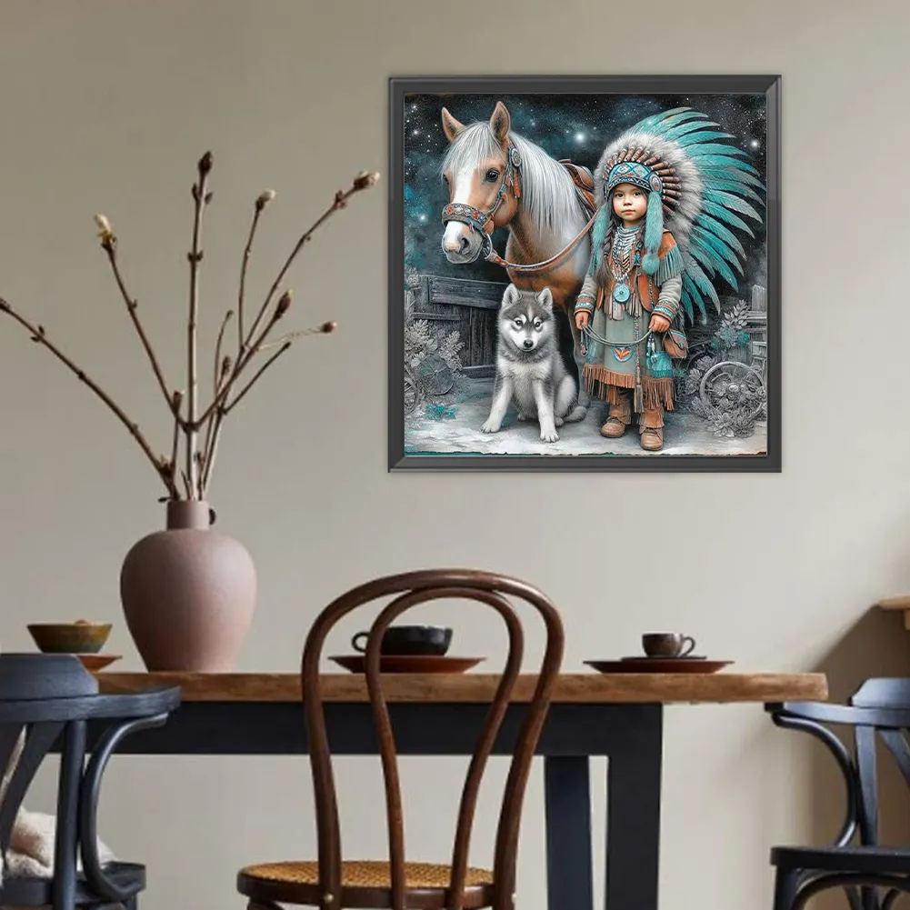 Diamond Painting - Full Round Drill - Indians Horse(Canvas|40*40cm)