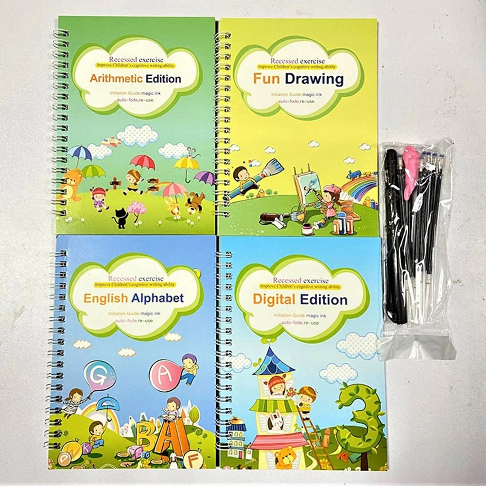 4 Books Learning English Painting Practice Book Reusable Book Baby Copybook For Calligraphy Writing Kids English Lettering Toy