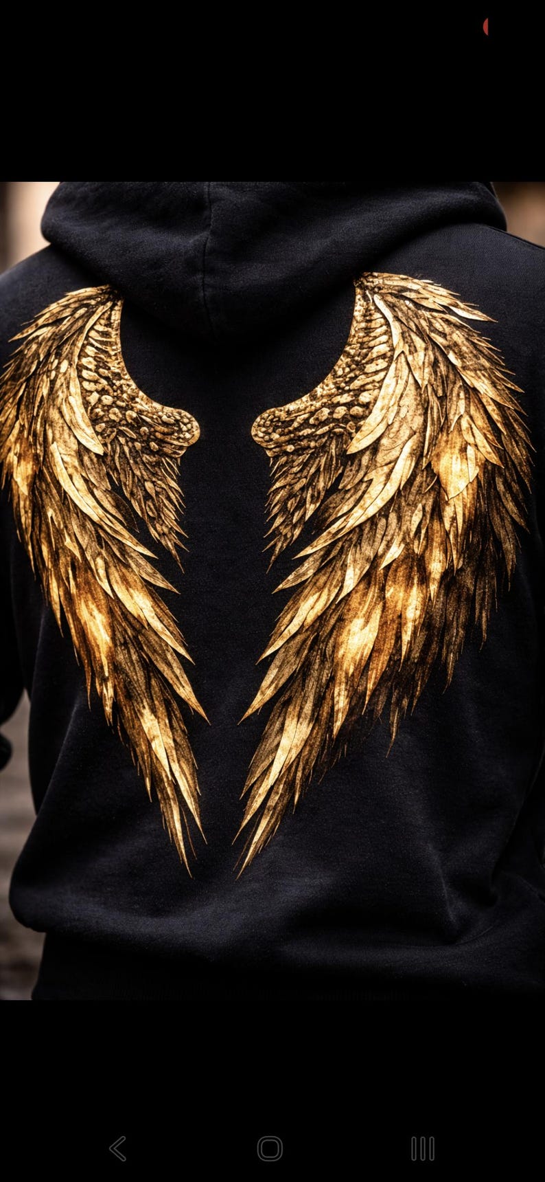 Gold Angel Wings Back Print Hoodie – Gothic Luxury Streetwear, Statement Oversized Sweatshirt for Women