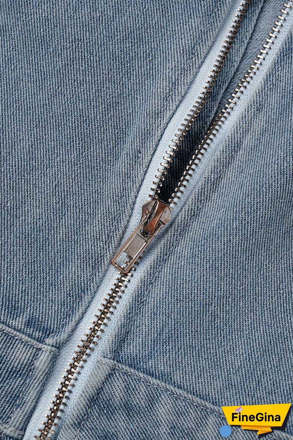 Blue Sexy Casual Street Solid Ripped Pocket Backless Strapless Sleeveless Regular Denim Jumpsuits