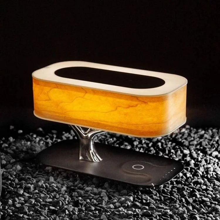 Mobile Phone Wireless Charging Bluetooth Speaker Wood Grain Table Lamp - Appledas