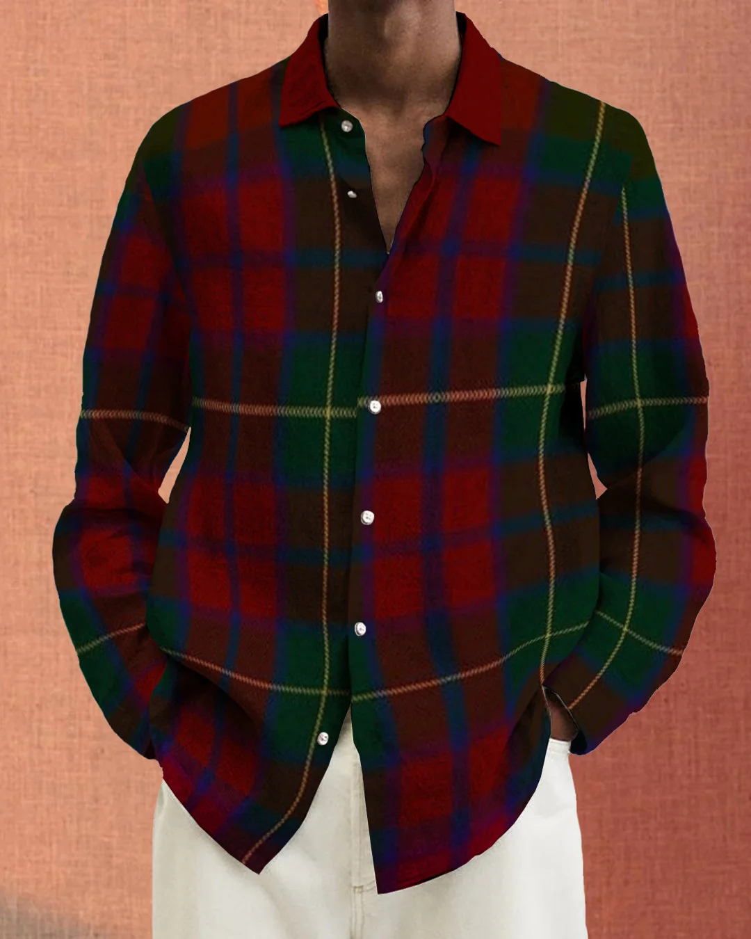 Men's cotton&linen long-sleeved fashion casual shirt  5ec1