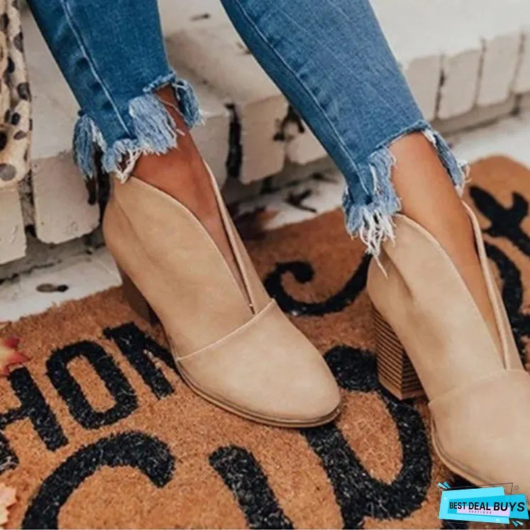 Foreign Trade Martin Boots for Women Autumn and Winter New HOTan and NEWn Large Size Thick Heel Slimming Solid Color V Cut High Heel Boots