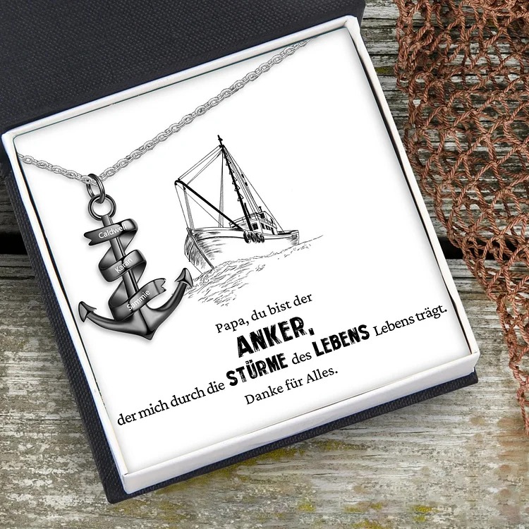 Kettenmachen 925 Sterling Silber Personalisierte 3 Namen Anker Halskette für Vater -Geschenk mit Nachrichtenkarte