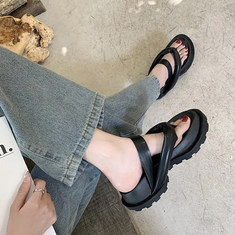 Women Summer Thick Bottom Slippers Comfy Women Sandals Ladies Mid-heels Flip Flops Platform Shoes Female Comfort Leisure Sandals