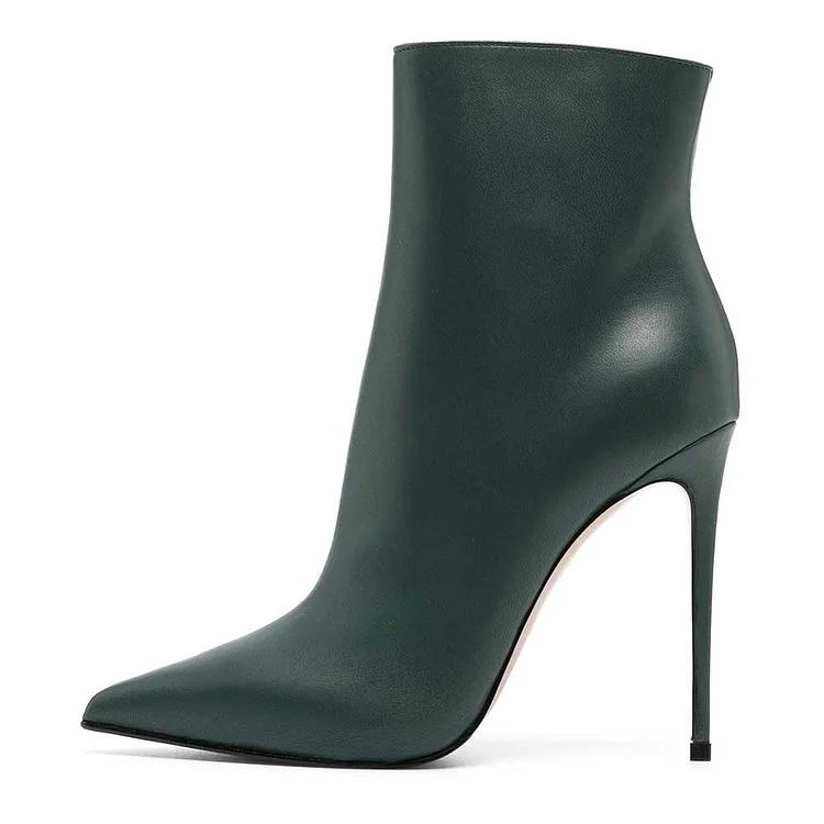 Dark Green Ankle Boots Stiletto Heel Pointed Toe Booties for Women |FSJ Shoes