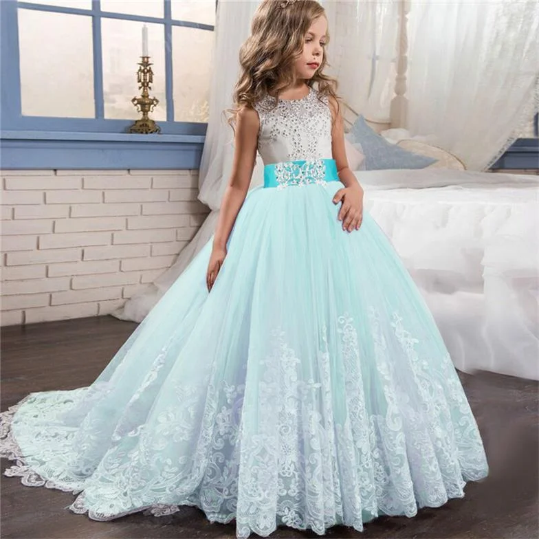 Elegant Princess Dress For Girls Wedding Purple Tulle Lace Long Girl Dress Party Pageant Bridesmaids Formal Gown For Teen Girls
