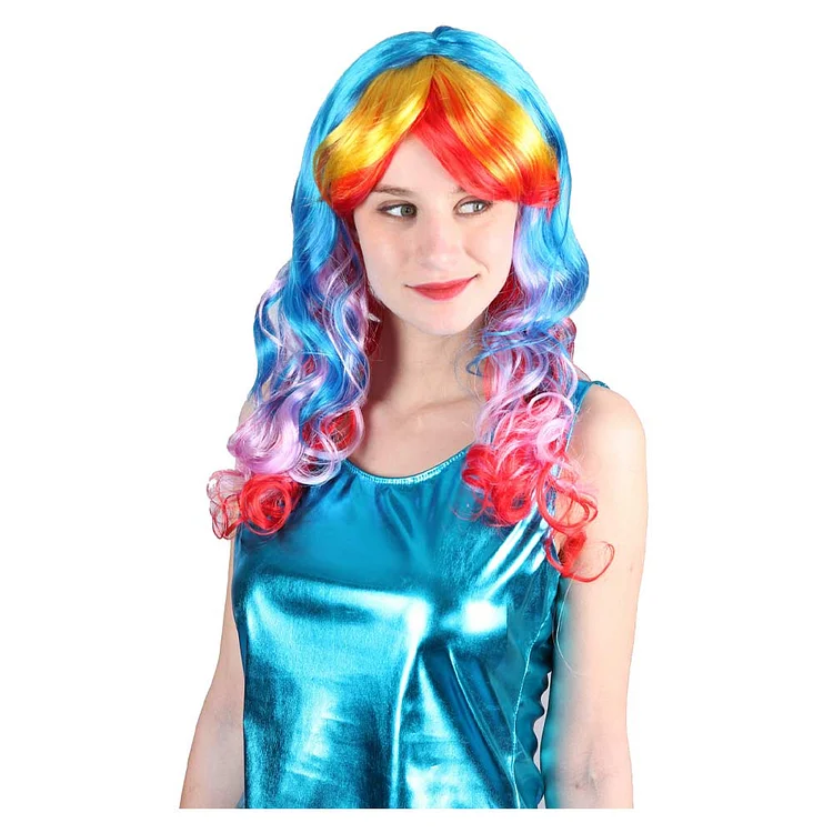 Women Girl Colorful Rainbow Wig Disco Party Halloween Festival Carnival Wig