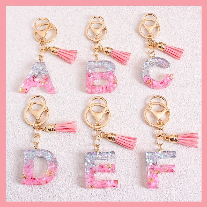 Glitter 26 English Letters Tassel Keychain Pendant Epoxy Resin Pendant Simple Personalized Key Chain