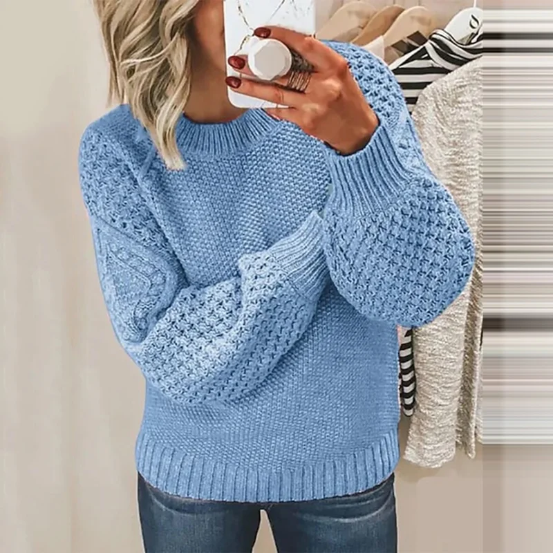 Women's Ribbed Knit Oversized Casual Solid Color Crew Neck Pullover Sweater Jumper