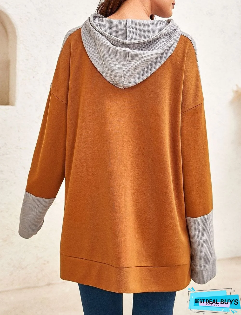 Women's Two-Tone Hooded Long-Sleeved Sweater