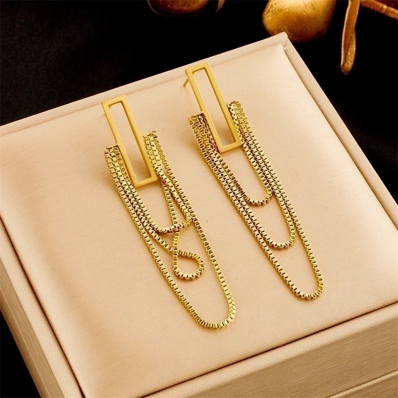 1 Pair Minimalist Rectangle Tassel Plating 304 Stainless Steel No Inlaid 18K Gold Plated Drop Earrings