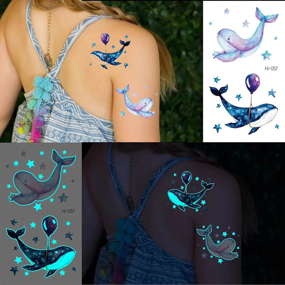 Sdrawing Glowing Butterfly Sea Waves Temporary Tattoos For Women Men Glow In The Dark Glitter Feather Fake Tattoo Sticker Luminous