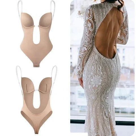 sealsea Backless Body Shaper For Women Underwire Push Up Open Back Bra Low  Back Thong Bodysuit, Beige, Small : : Clothing, Shoes &  Accessories