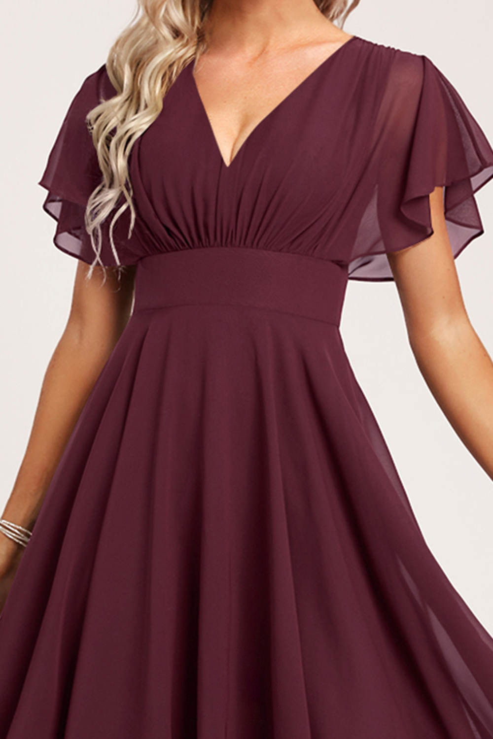  Chiffon Cabemet V-Neck Short Homecoming Dress  Lussooy