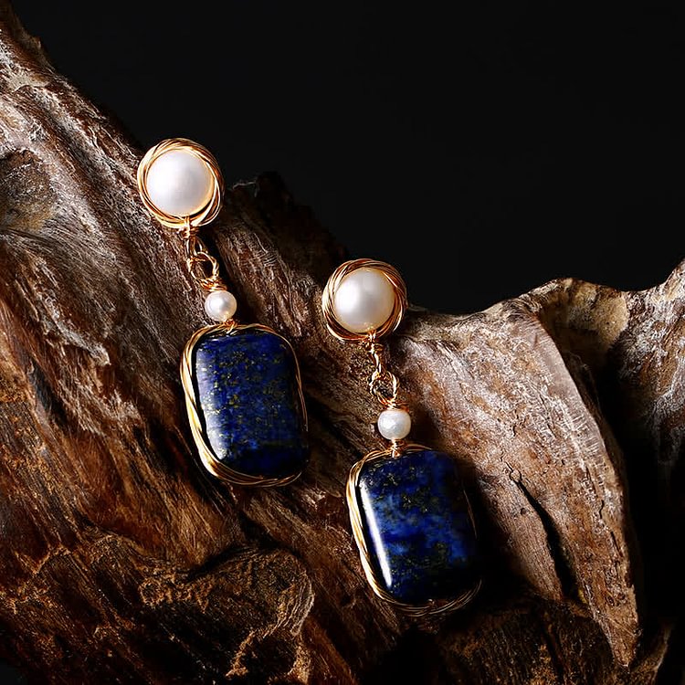 Lapis Lazuli With Pearl Retro Earrings