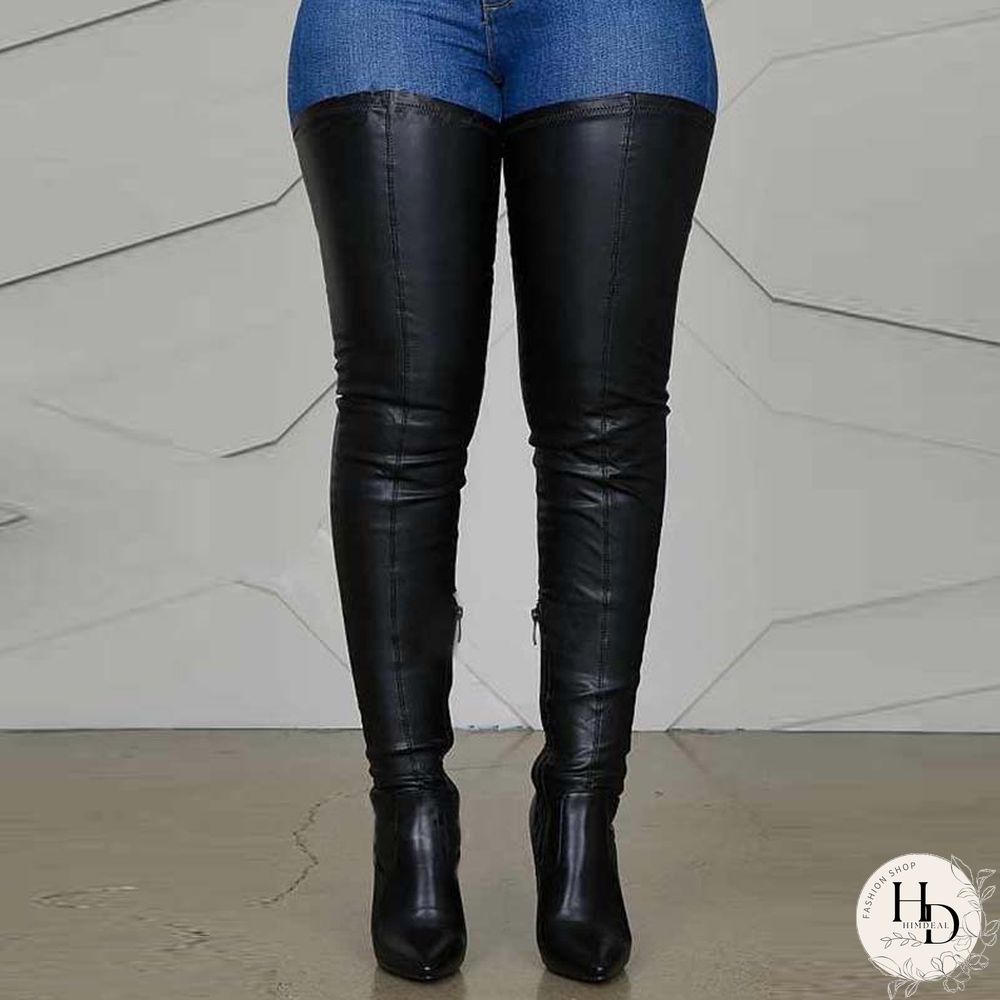 Black Fashion Solid Color Pointed Stiletto High Boots
