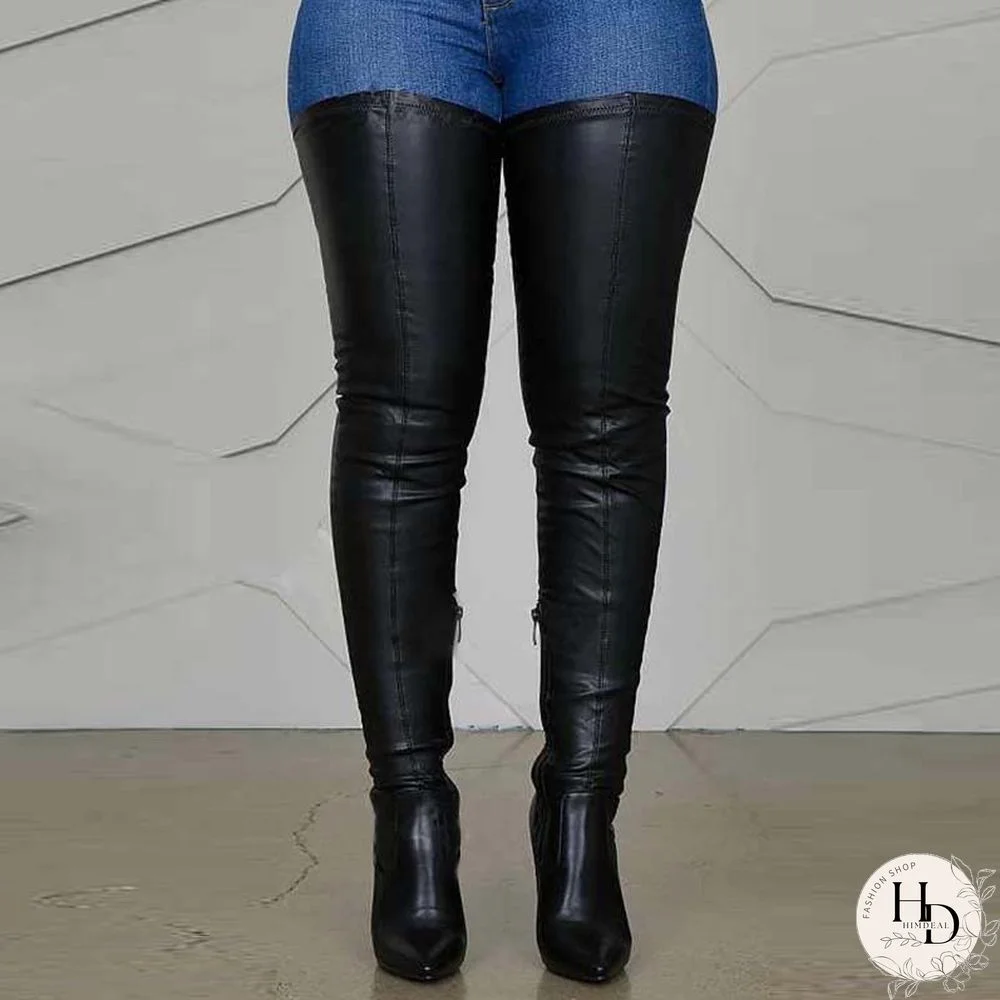 Black Fashion Solid Color Pointed Stiletto High Boots