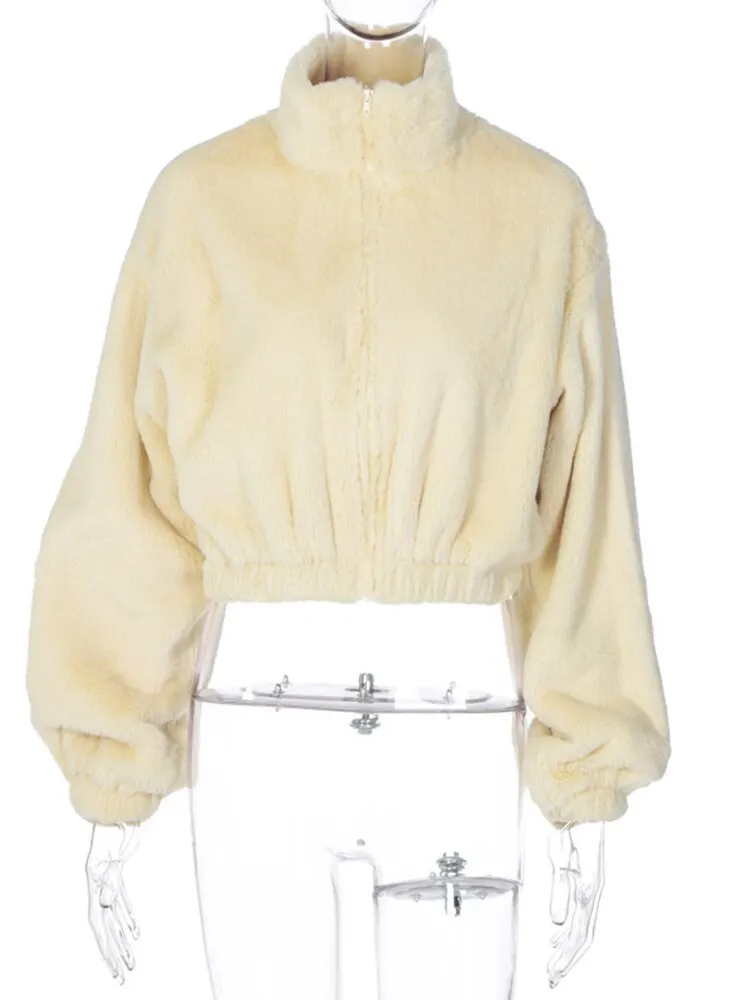 WannaThis Furry Jackets Turn Down Collar Zipper Soft Women's Winter Autumn Thick Fashion Warm Crop Coats Streetwear Outwear 2021