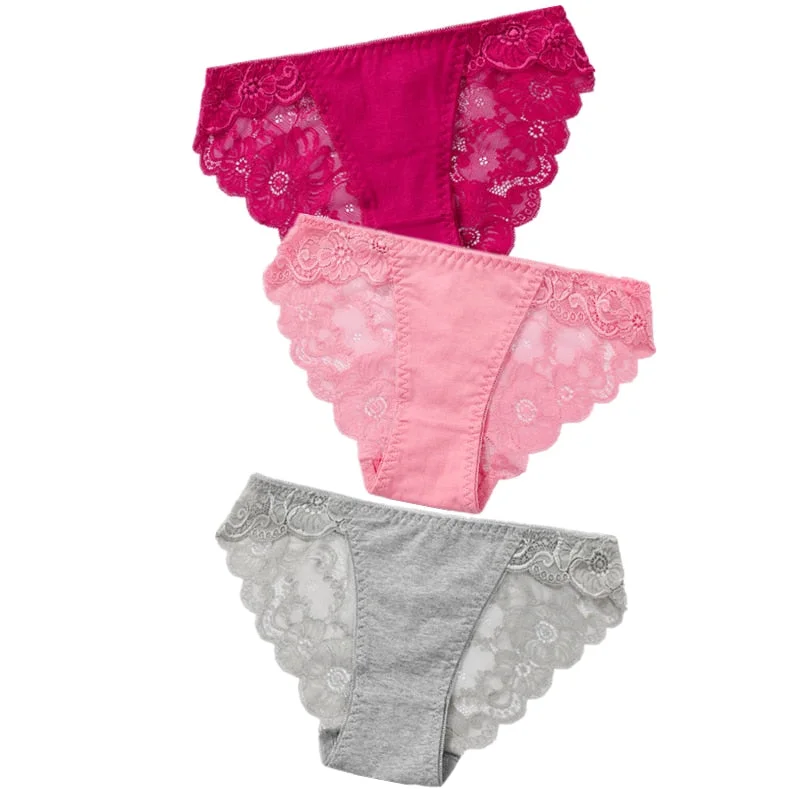3pcs Exotic Apparel Sexy Panties Lace Briefs Women Low-Rise Solid Panty Underwear Sexy Women Lace Breathable Hip-lift Underpants