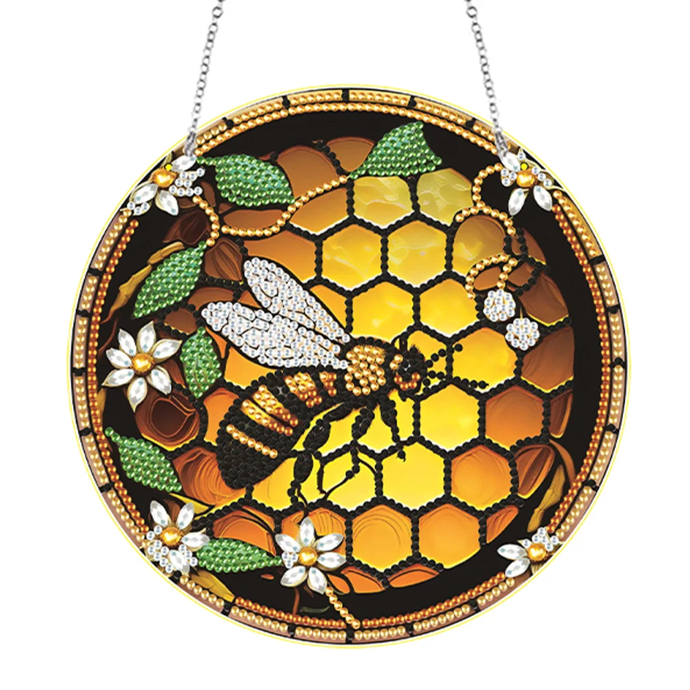 DIY Hive Bee Single-Side Acrylic Diamond Art Hanging Pendant for Office Decor