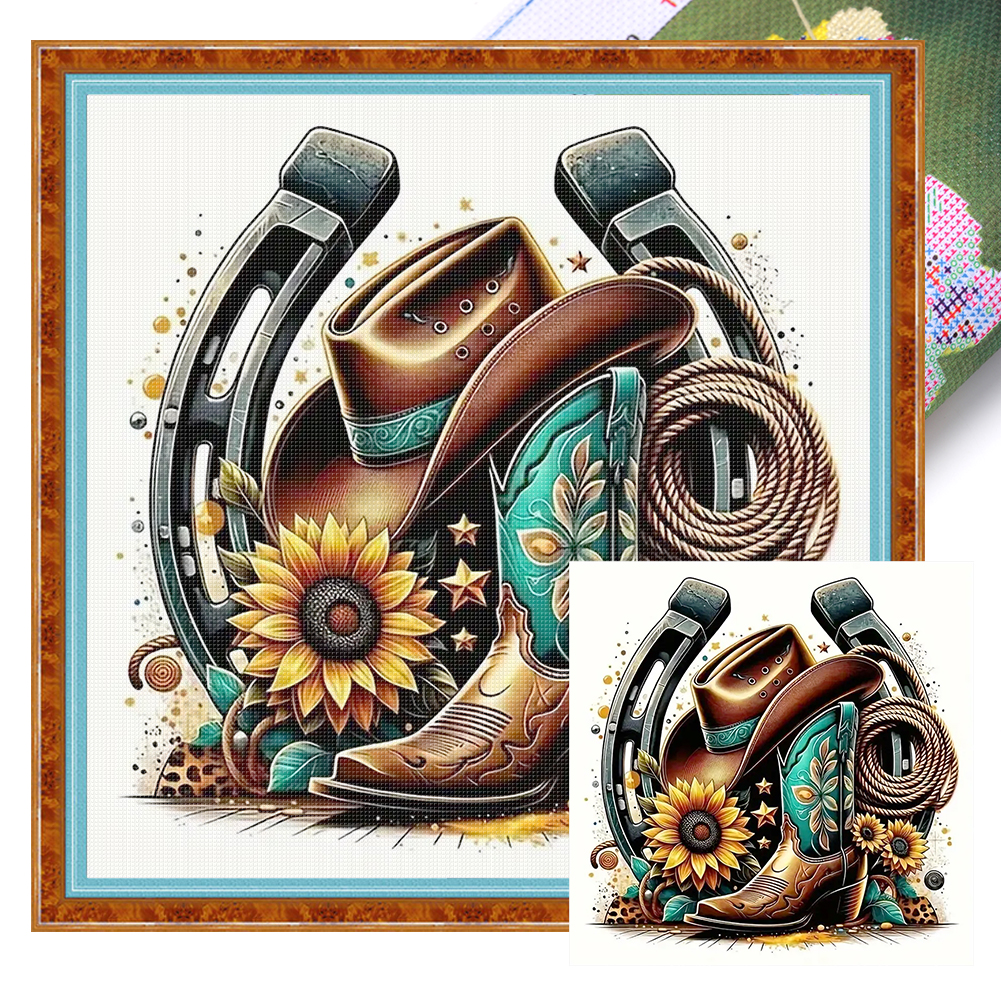Western Cowboy Hat And Boots Full 11CT Pre-stamped Canvas(45*45cm) Cross Stitch
