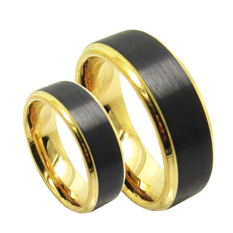 Tungsten Couple Rings Gold Sand Surface Electric Black Steps Remaining Electric Wedding Rings
