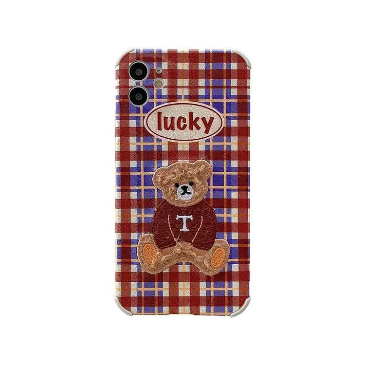 Lattice Bear Embroidery Phone Case