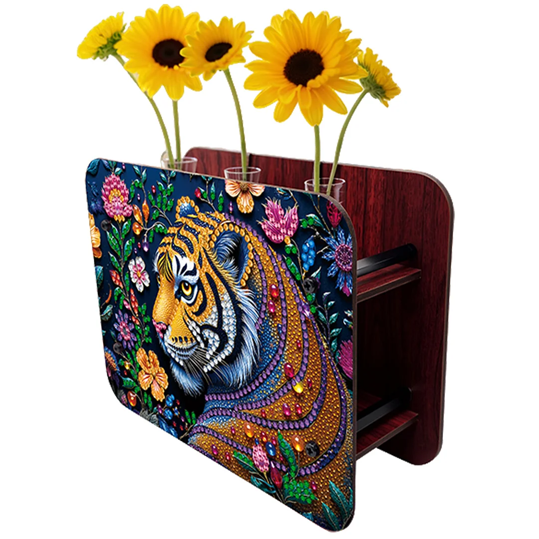 Gem Tiger DIY Diamond Painting Wooden Tube Vase for Adults Gift Idea Home Decor