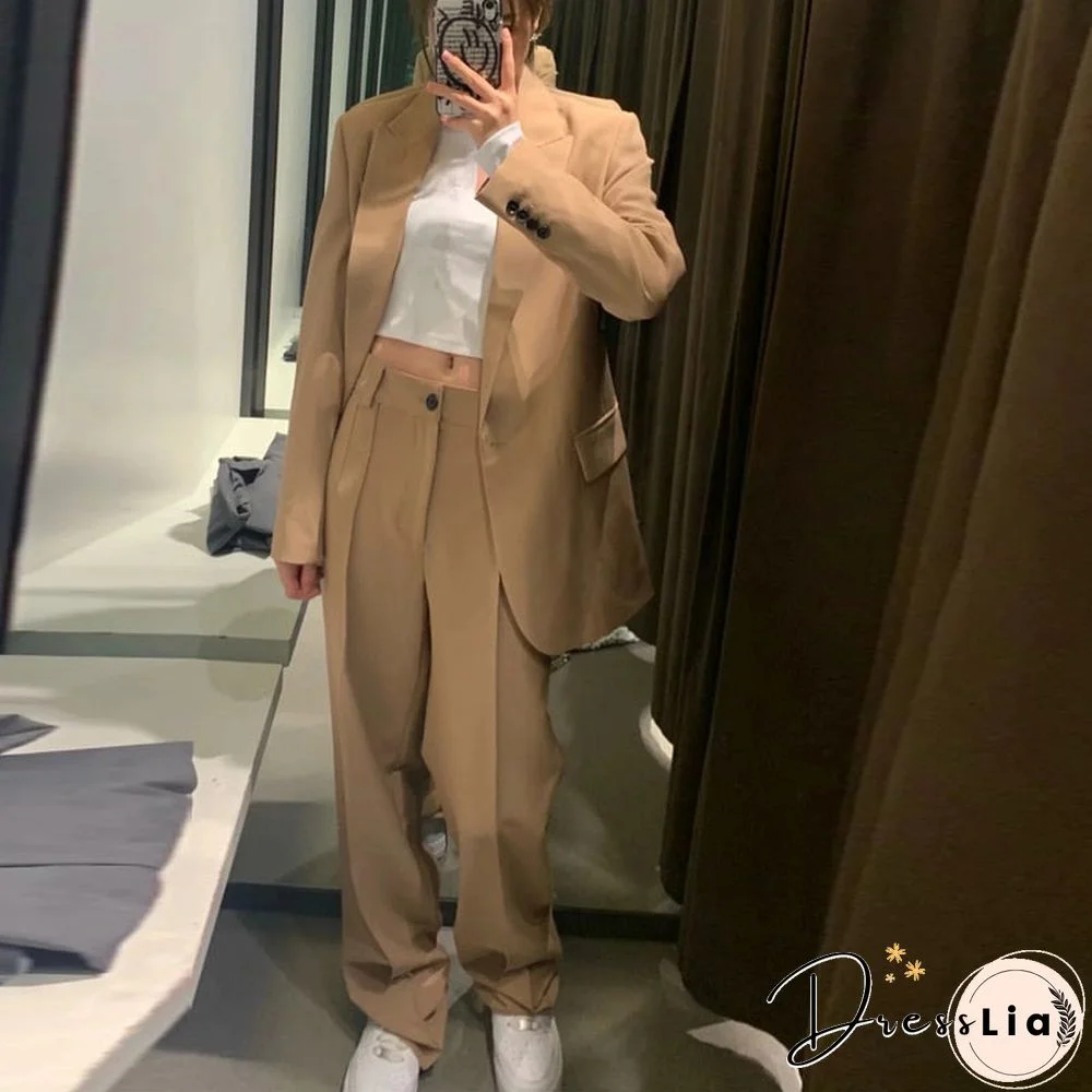 New Spring Autumn Women Vintage Two Piece Set Fashion Button Blazer Jacket Coat & Office Pant Suits Female Casual Trousers