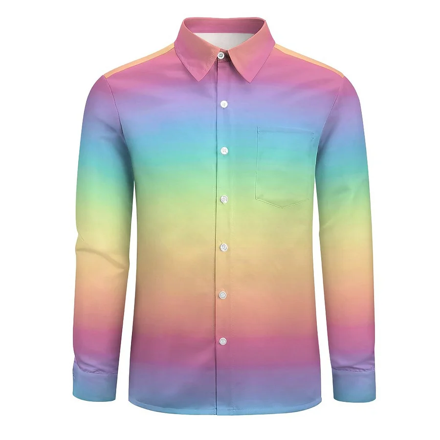 men's rainbow dress shirt Pastel Rainbow Ombre Men's Casual Long Sleeve Button Down Pocket Shirt