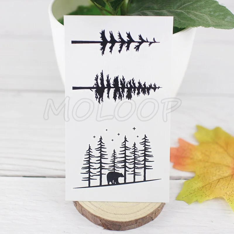 Tattoo Sticker Pine Tree Christmas Plant Black Hand Body Art Water Transfer Temporary Fake Tatto Flash Tatoo for Kid Girl Men